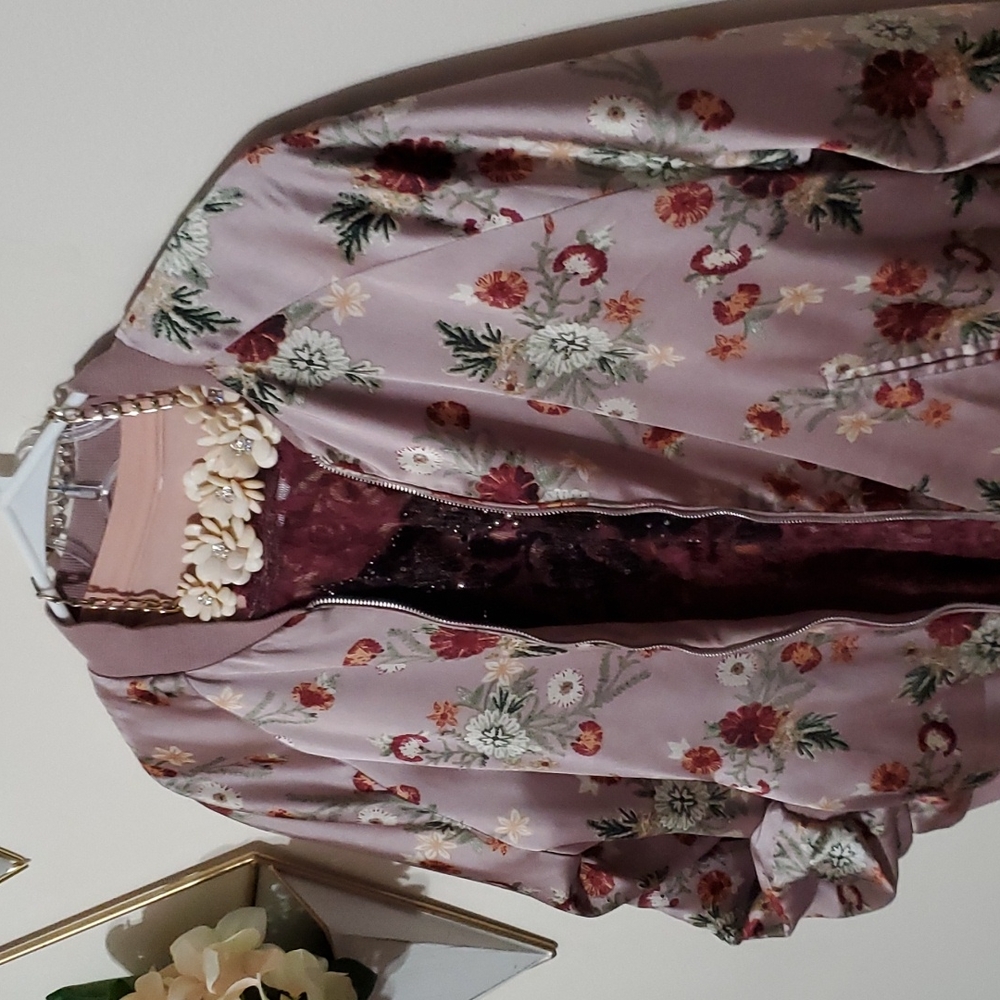 Truly 4 You Dusty Pink Floral Dress Jacket Womens Size Medium - Picture 4 of 11